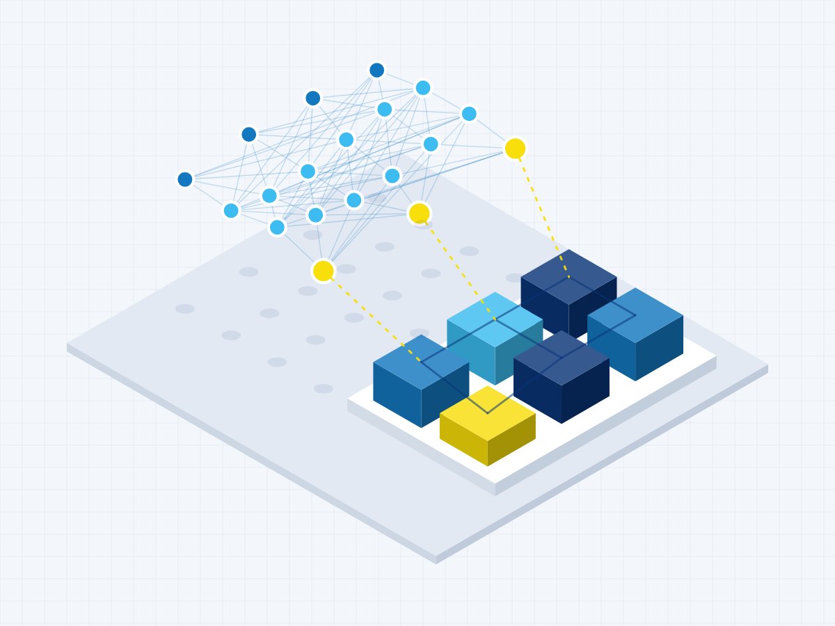 Illustration of a neural network feeding components into an architecture model